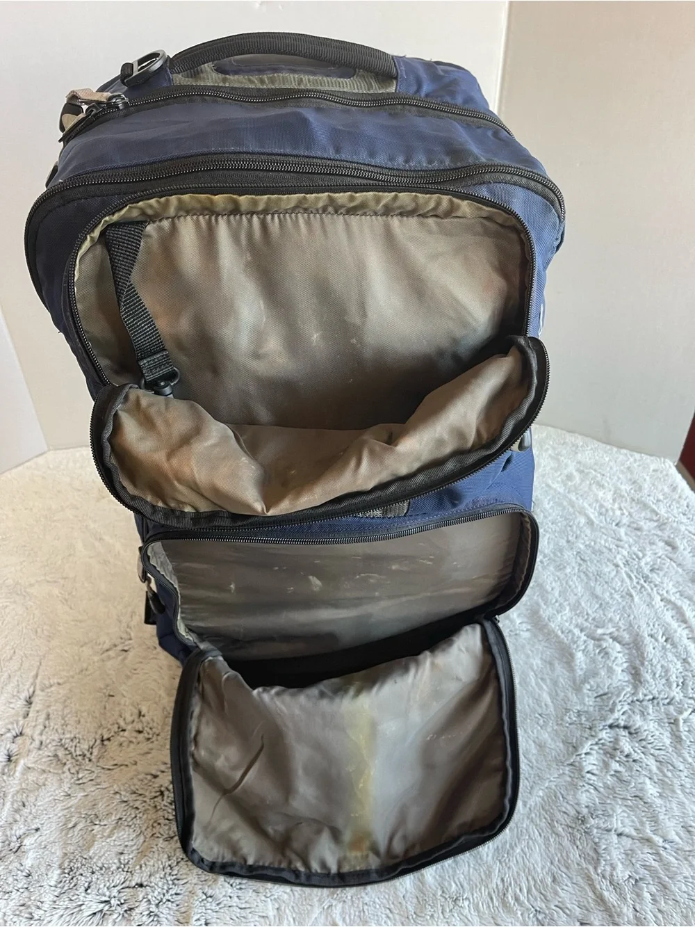 Jansport Blue and Gray Hiking Backpack with Front Gear Loop